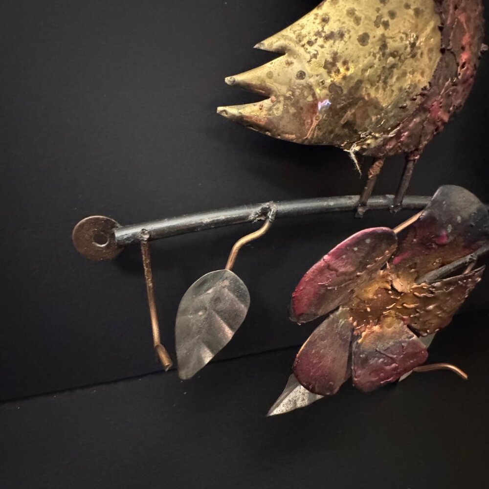 Metal Owl Wall Art With Flowers & Hooks Rustic Handcrafted Design Multi-Color - Picture 13 of 16